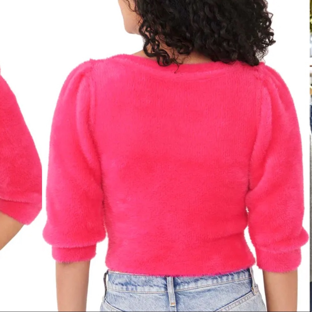FREE PEOPLE MEDIUM MOONBEAM PINK PUFFED SLEEVE SWEATER MEDIUM - Picture 4 of 9